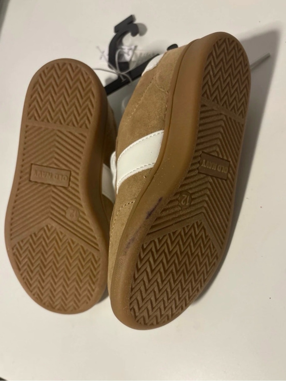 Old Navy Kids Brown Suede Sneakers with White Stripe